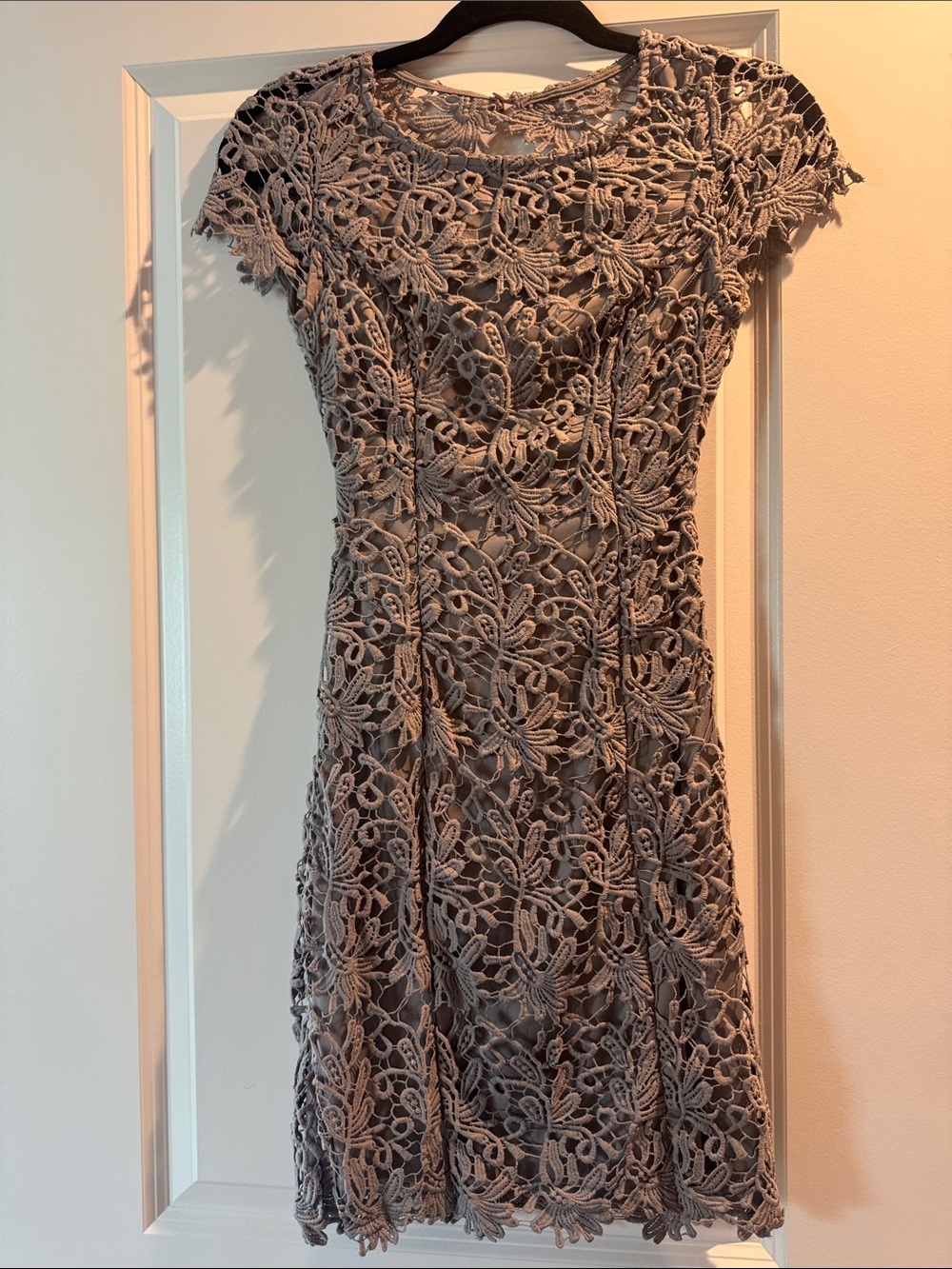 Lulu's Gray Floral Lace Midi Dress